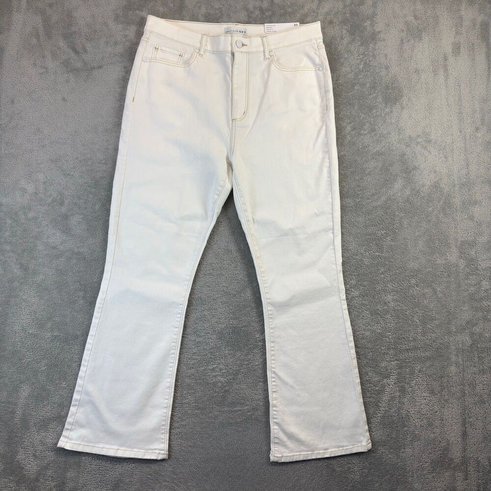 LOFT Jeans Pants Women 30/10 White The Kick Crop High Rise Regular Fit Flare NWT